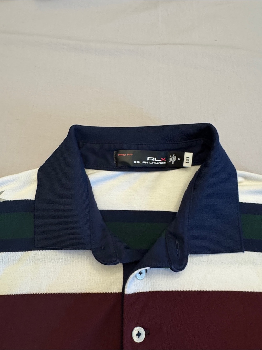 Ralph Lauren RLX Men’s Navy, Maroon & White Striped Polo